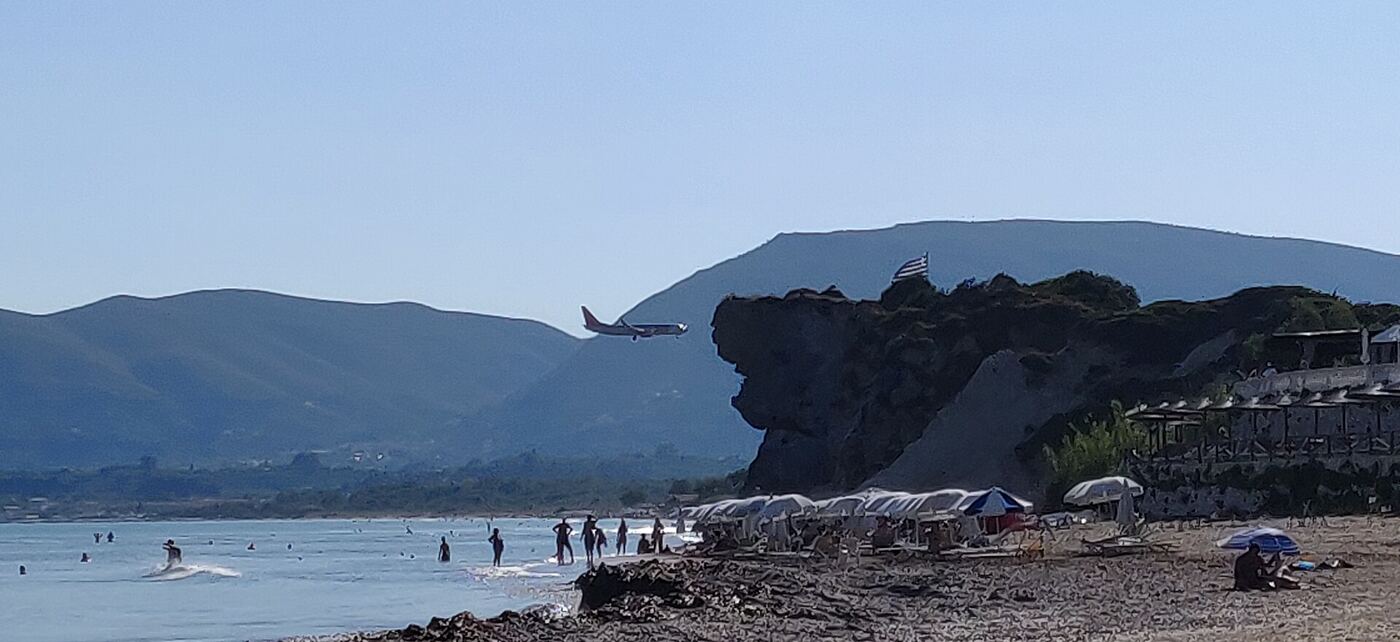 greek island airport sea view